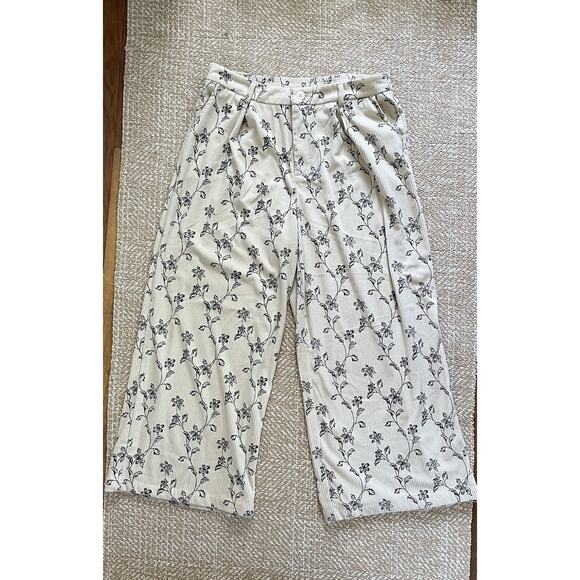 CORDUROY FLORAL MIDDLE WAIST WIDE LEG TROUSERS CURVE & PLUS OXL - Picture 4 of 8